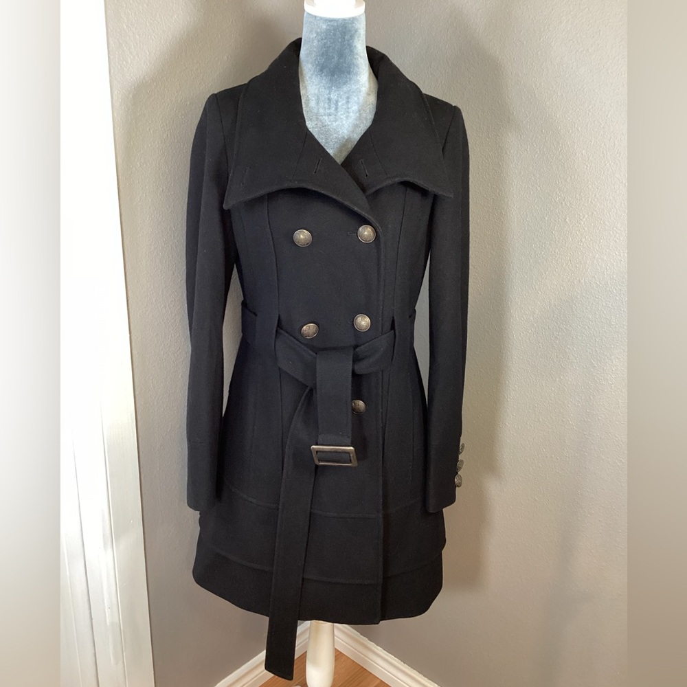New York & Company Stylish Wool Blend Double Breasted Coat Black Size S